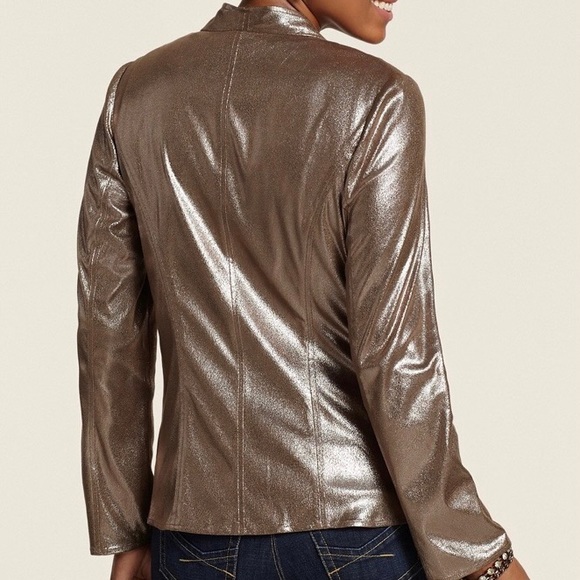 Chico’s Size 1 (Medium) Bronzed Metallic Jamie Jacket $129 Open Front, Unlined - Picture 6 of 10